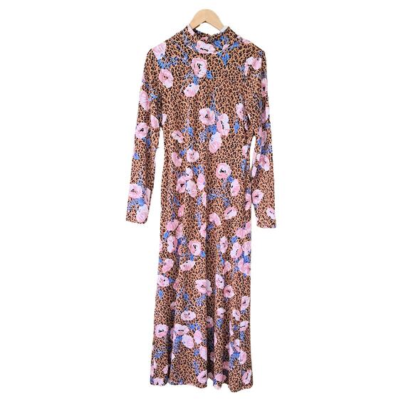 Free People Retro Romance Leopard Floral Maxi Dress Size Medium  Long Sleeve - Picture 10 of 13